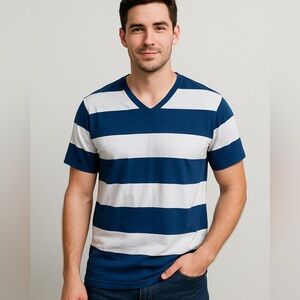 🆕 Mossimo Supply Co Deep V-Neck Striped Tee Unisex Size L Cotton